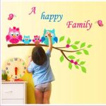 Home Decoration Kid's Room Decal Cartoon Cute Happy Owl Family Wall Sticker size 45x60 ay6013 - Image 3