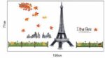 Wall Sticker Paris Eiffel Tower Autumn Red Maple Leaf Park Flower Banner European City Landscape for Living Room Bedroom Decoration, size 60x90 (MJ9503) - Image 4
