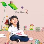 Happy Girl With Castle Cartoon Sticker Bedroom Living Room Dorm TV Sofa Background Decoration Sticker size 60x90  ay1905
