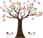 Colorful Tree Owls Wall Decal Butterflies Birds Home Sticker Paper Removable Living Dinning Room Bedroom Kitchen Art Picture Murals DIY Stick Girls Boys Kids Nursery Baby Playroom Decoration size 60x90 df5084 - Image 2