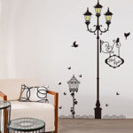 Wallpark Leise Nacht Thema - Europäisch Stil Straße Licht Lampe Vogel Schmetterling Abnehmbare Wandsticker Wandtattoo, Wohnzimmer Schlafzimmer Haus Dekoration Klebstoff DIY Kunst Wandaufkleber - Image 2