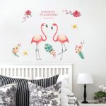 Funif Cute Flower and Flamingo Wall Stickers DIY Removable Animals Wall Decals Decorative Wall Mural Wallpaper for Bedroom Pink - Image 6