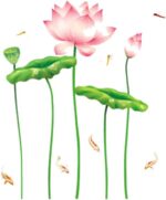 Lotus Flower Dragonfly Fish Wall Sticker ay997 - Image 2