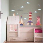 HM92019 Watercolor Lighthouse Wall Stickers Sailing Clouds Wall Sticker - Image 2