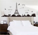 Paris Backdrop Paris Wall Art Eiffel Tower Photo Banner Background European City Landscape Black Tower Kite Building Wall Hanging Decor For Living Room Bedroom Decoration,27.55X72.8Inch - Image 2