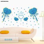 Luckydog@wall Blue butterfly love flower clover living room wall stickers size 60x90  zy047 - Image 2