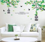 Wall Sticker A Birdcage Hanging from A Tree DIY Green Plant Decals Bird Cage Murals Wall Home Decoration - Image 2