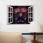 Creative 3D Aesthetic Romantic Fireworks Fake Window Living Room Bedroom Background Decoration can Remove Wall Stickers size 50x70 sk7019c - Image 2