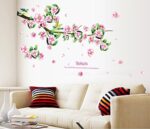 Wall Decal Pink Flowers Green Leaves Lovely Birds Home Sticker Ay7206 - Image 3