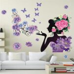 Head Flower Butterfly Rose Girl Removable Vinyl Wall Sticker Mj9011