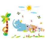 beautybuy Baby Boy's Elephant Birds Coconut Tree Monkey Flower Animals Wall Decal Ay9161 - Image 2