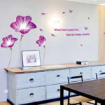 Purple Lily Flowers Butterflies English Letters Wall Sticker House Decal Removable Living Room Wallpaper size 60x90  ay9167 - Image 2
