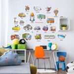 Amaonm Removable Kids Room Wall Stickers Murals Transportation and Name Wall Decals DIY Bus Train Rocket Truck Wall Decor for Baby Children Bedroom Boy and Girl Nursery Room Classroom Living Room size 60x90  hm92024 - Image 2