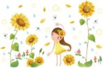 fashionbeautybuy Girl Sunflower Flowers Dragonfly Wall Sticker Decal Home Decor PVC Murals Wallpaper House Art Picture Living Room Adult Senior Teen Kids Baby Bedroom Decoration size 50x70 xls7192 - Image 2