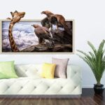 Eagles Stare at Giraffe Clouds Fake Window Frame Animals Wall Stickers Xh7239 - Image 2