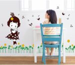 Shy Girl Birds Singing Music Notes Flowers Green Leaves Wall Decal PVC Home Sticker House Vinyl Paper Decoration WallPaper Living Room Bedroom Kitchen Art Picture DIY Murals - Image 2