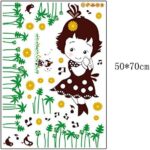 Shy Girl Birds Singing Music Notes Flowers Green Leaves Wall Decal PVC Home Sticker House Vinyl Paper Decoration WallPaper Living Room Bedroom Kitchen Art Picture DIY Murals size 50x70 mj7016b - Image 4