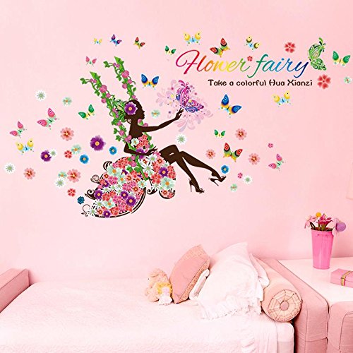 51x-Qa1OJaL Afra Design ' Flower Fairy ' Wall Sticker (PVC Vinyl, Size 3XL, Multicolour) - Image 1