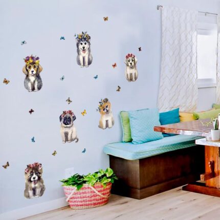 Wall Art Taichung Store In Stock Seamless Design Wall Stickers, Waterproof Stickers, Wallpaper Decoration, Won't Damage Walls, Cute Dog, Husky, Pug Paintings size 50x70 sk7137