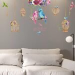 Colorful Birds Wall Stickers Birdcage Home decor for Living Room Bedroom Children Room Creative Wall Decals size 60x90  hm92018 - Image 3