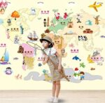 Cartoon Background Colorful English Words World Map Wall Art Decals STICKERs  size 60x90 ay9112 - Image 2