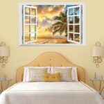 3D wall background wall stickers XL8022B sunset under the beach fake windows wall stickers - Image 5
