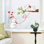 WUDHF Cute bear calling love wall stickers home love and happiness decoration children's room cartoon branches size 50x710 sm 570047