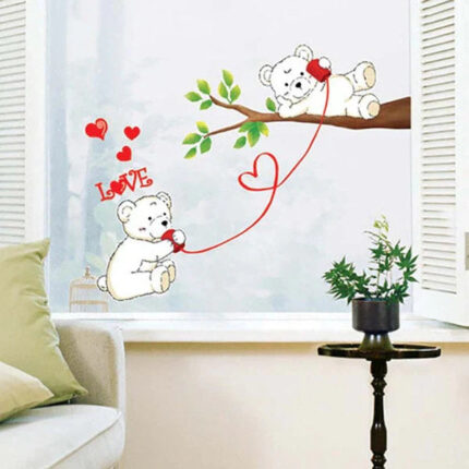 WUDHF Cute bear calling love wall stickers home love and happiness decoration children's room cartoon branches size 50x710 sm 570047