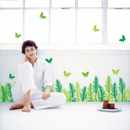 Green leaves and butterflies wall decals for beautiful wall and staircase decoration