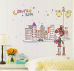 AY7123 Generic City Girl Street Lamp Pattern Removable Wall Sticker - Image 3