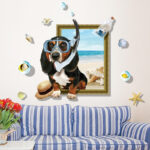 Miico Creative  Cartoon Summer Diving Dog Frame PVC Removable Home Room Decorative Wall Floor Decor Sticker Xl8313 - Image 3