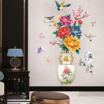 Dechom Peony Flower Pot Vase Wall Sticker Home Wall Art Hallway Corridor Background Aesthetic Decoration Wall Mural Vinyl Decals - Image 2