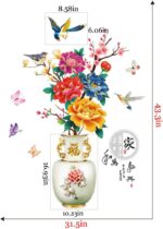 Dechom Peony Flower Pot Vase Wall Sticker Home Wall Art Hallway Corridor Background Aesthetic Decoration Wall Mural Vinyl Decals - Image 8
