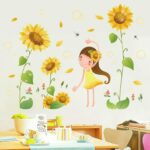 fashionbeautybuy Girl Sunflower Flowers Dragonfly Wall Sticker Decal Home Decor PVC Murals Wallpaper House Art Picture Living Room Adult Senior Teen Kids Baby Bedroom Decoration size 50x70 xls7192 - Image 6