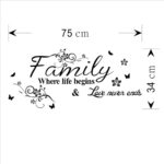 Family Where Life Begins Love Never Ends with Flowers and Butterfly Vinyl Removable Wall Quote Sticker Decal (Black) - Image 7
