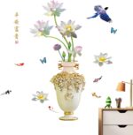 Vase Wall Decal, Exquisite Vase Wall Sticker, Chinese Style Wall Sticker Vase Flower Wall Decor Self-Adhesive for Corridor, Wallpaper  size 60x90 sk9373