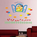 Cute Bear Window and Flower Wall Sticker size 60x90 ay840 - Image 2