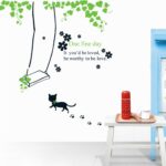 DM570067 Top of top store Removable Wall Stickers Home Decor Butterfly Flowers Trees Cartoon Animals Wall Decals for Bedroom Kitchen Kids Room (Swing Cat) - Image 2
