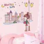 AY7123 Generic City Girl Street Lamp Pattern Removable Wall Sticker - Image 2