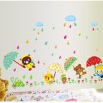 Wall decal made of thick, sharp PVC type 1, decorating kindergarten and children's classrooms - Bear covering the umbrella - product code AY1931
