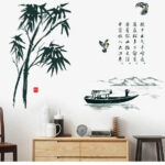 Wall Sticker Stylish Japanese Style Japanese Pattern Bamboo Flower Plant Sticker Bird Sticker Bamboo Forest Bath Wallpaper  size 60x90 sk9015 - Image 2