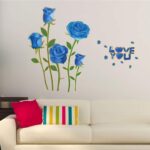 Sk6008 Blue Rose Flower Wall Stickers with Phnom Penh, Vinyl Waterproof Flower Wall Decals for Living Room, Bedroom, Office - Image 6
