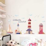 HM92019 Watercolor Lighthouse Wall Stickers Sailing Clouds Wall Sticker - Image 6