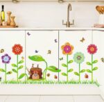 BIBITIME Grassland Flower Cartoon Animal Decal The Stump House Ants Bees Butterflies Snails Ladybugs Wall Sticker for Nursery Kids Room Bedroom size 50x70 xy8098 - Image 2