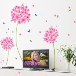 Butterflies Pink Flowers Wall Decal Nursery Baby Room Sticker House Decoration Wallpaper Removable Living Dinning Room Bedroom Kitchen Art Picture Murals DIY Stick size 50x70 xls7027