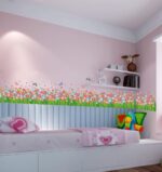 BIBITIME Green Grass Colorful Flower Border Vinyl Decals Living Room Bedroom Children's Room size 50x70 xh7216
