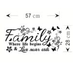 Family Where Life Begins Love Never Ends with Flowers and Butterfly Vinyl Removable Wall Quote Sticker Decal (Black) - Image 8