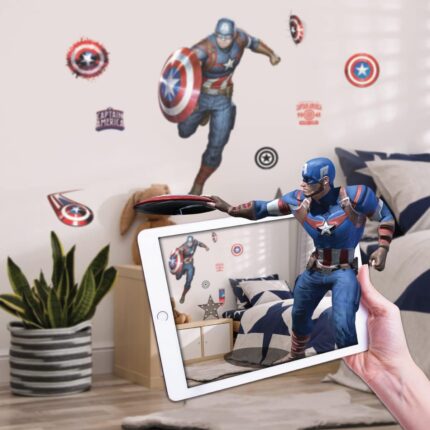 Wall Palz Marvel Captain America Wall Decals - 27" Augmented Reality Avengers Captain America Bedroom Wall Decor Peel and Stick Vinyl Wall Stickers size 50x70 lm7080