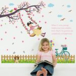 Swing Girl Baseboard Flowers Tree Birds Butterflies Wall Decal Home Sticker PVC Murals Paper House Decoration Wallpaper Living Room Bedroom Art Picture for Kids Teen Senior Adult Baby size 50x70 sk7051