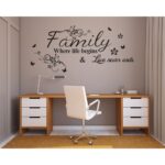 Family Where Life Begins Love Never Ends with Flowers and Butterfly Vinyl Removable Wall Quote Sticker Decal (Black) - Image 6